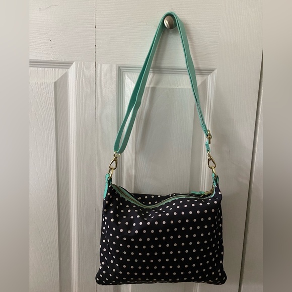 FOSSIL Black With Teal Trim And White Polka Dot Crossbody Bag - Picture 3 of 16